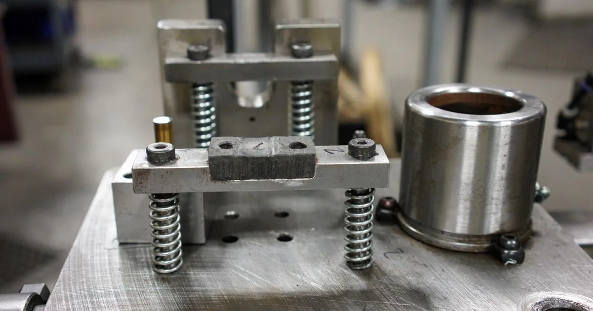 Close-up of precision metal stamping die and tooling